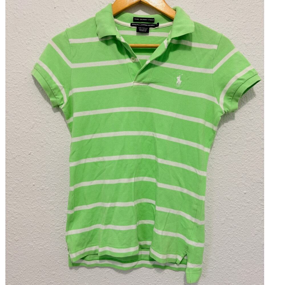 Ralph Lauren Sport Skinny Polo Shirt Y2K Preppy Blokette Green Minimalist